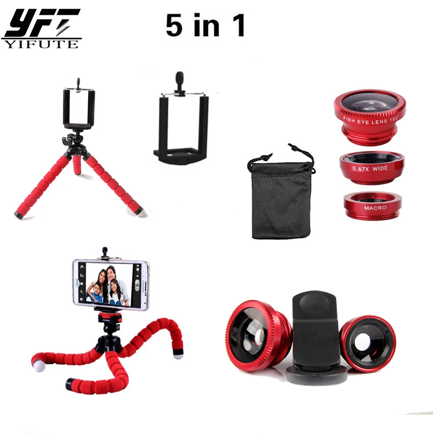 YIFUTE 5in1 10x Zoom Macro Fish Eye Lens Wide Angle Macro Lenses with font b Tripod
