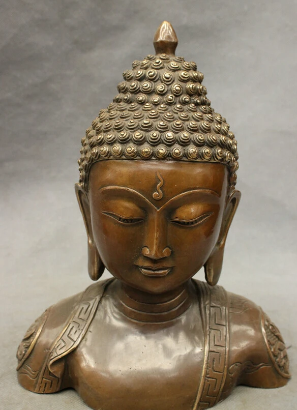 

song voge gem S3954 10" Chinese Bronze Copper Buddhism Shakyamuni Sakkyamuni Statue Buddha Head Set
