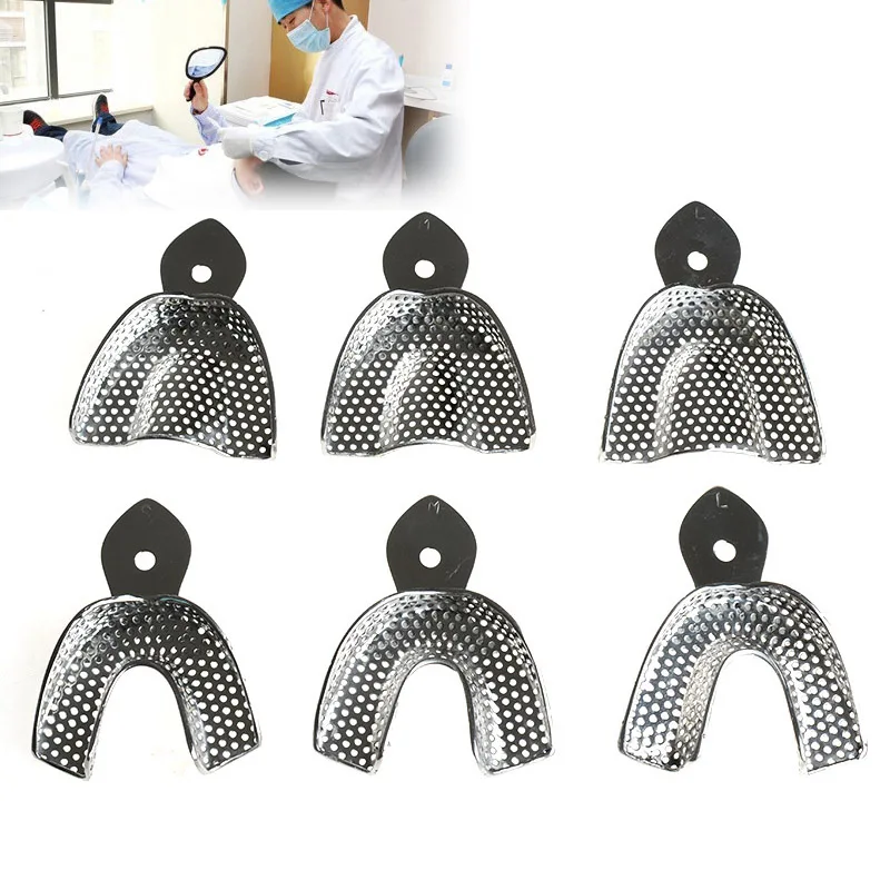 6pcs/Set Dental Impression Stainless Steel Autoclavable Denture Instrument Teeth Tray Oral