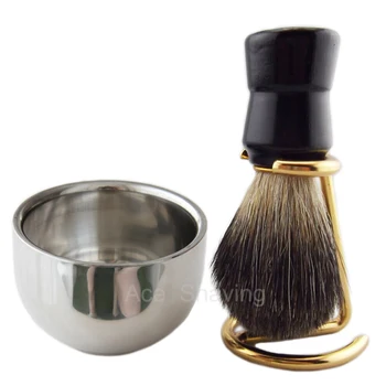 

Man Face Clean Beard Shaving Set Stand Holder Metal Soap Bowl Mug Badger Hair Brush