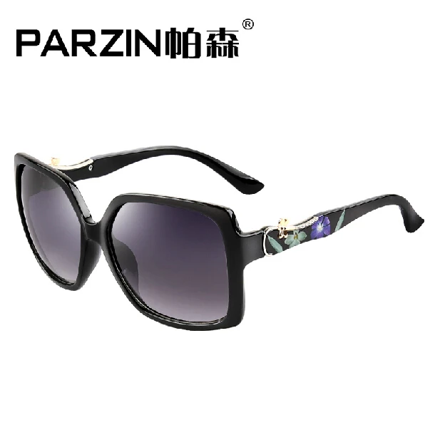 PARZIN, элегантные солнцезащитные очки с принтом, женские поляризованные солнцезащитные очки, черные женские очки для вождения, чехол 9509 - Цвет линз: BLACK