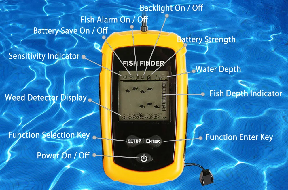 LCD Portable Ultrasonic Fish Finder Sonar Sensor Echo Sounder Alarm
