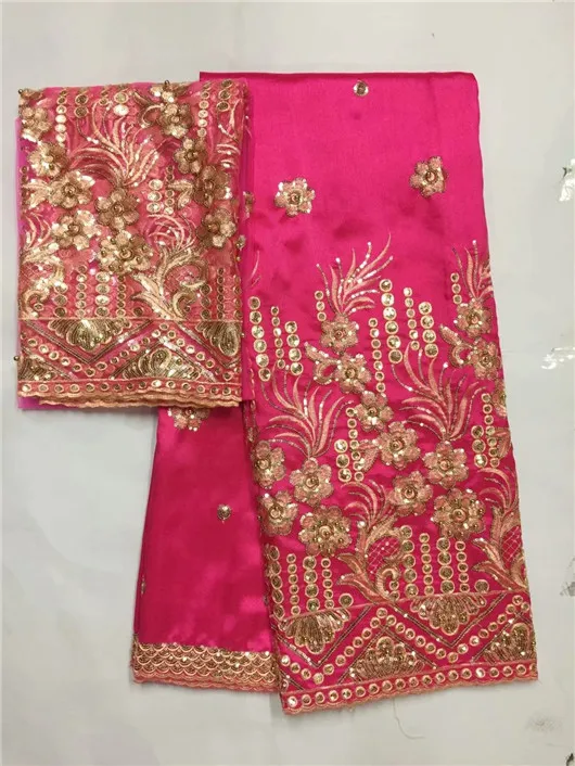 

5+2 Set Flower Sequined Embroidered George Lace Fabric With Blouse In Purple Noble Design 2018 African India Wedding George Lace