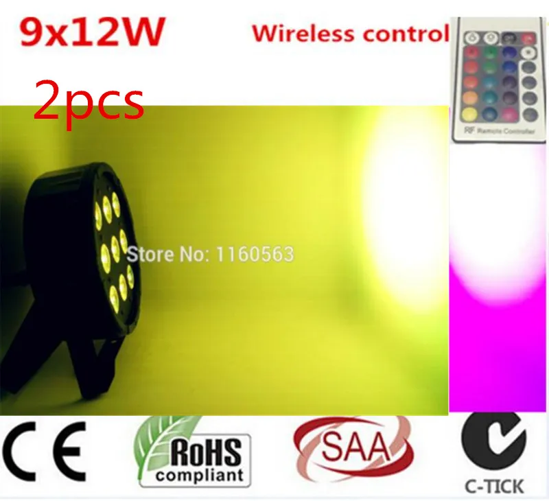 

2pcs Wireless remote control LED Par CREE 9x12W 4in1 RGBW Led Stage Light LED Flat SlimPar Quad Can With DMX512 Flat DJ