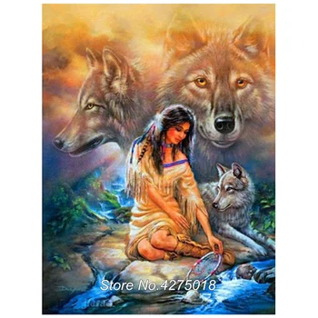 

Diy Diamond Painting Cross Stitch Set Indians and wolf Home Decoration Square Diamond Embroidery 5D Needlework CX072