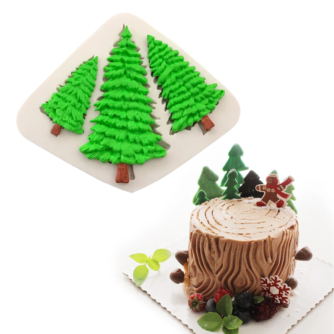 

Fondant Silicone Cake Mold 1PC 3 Holes Christmas Tree Shape Chocolate Soap Moulds Cake Stencils Kitchen Baking Tools