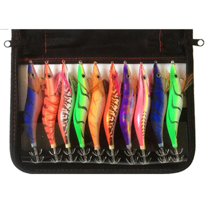 Isca de Pesca 3.5 com Bolsa Conjunto Lula Jigs Camarão Luminoso Gancho Isca 2.5 3.0 Lulas Cor Aleatória 10 Pçs 2 10 pçs conjunto lula jigs isca de
