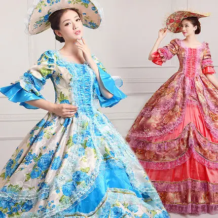 

2017 Brand New Print Dance Dress Medieval Renassiance Rococo Marie Antoinette Ball Gowns For ladies