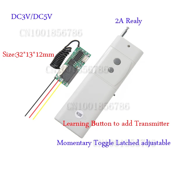 

RF Remote Control Switch System Mini Small Volume DC3-5V Receiver Long Range Far Distance Transmitter 300-3000m 315/433MHZ