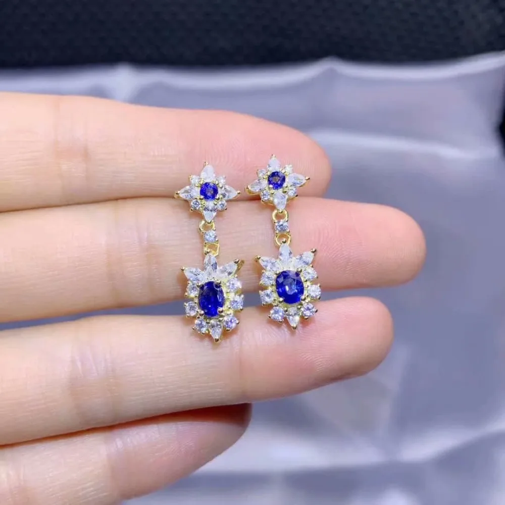 

shilovem 925 silver sterling natural sapphire stud earrings party fine Jewelry women trendy new gemstone gift de04050303agl