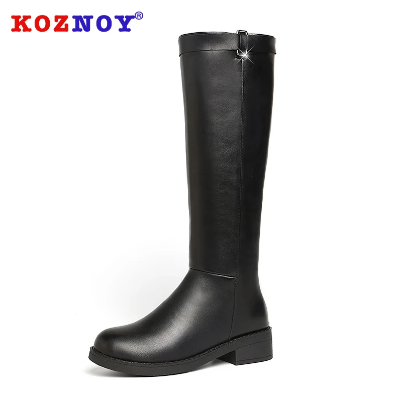 

Koznoy Women Boots Winter Low Bottom Dropshipping Fashion Pointed Toe Knee High Zipper Breathable Solid Square Heel Women Boots