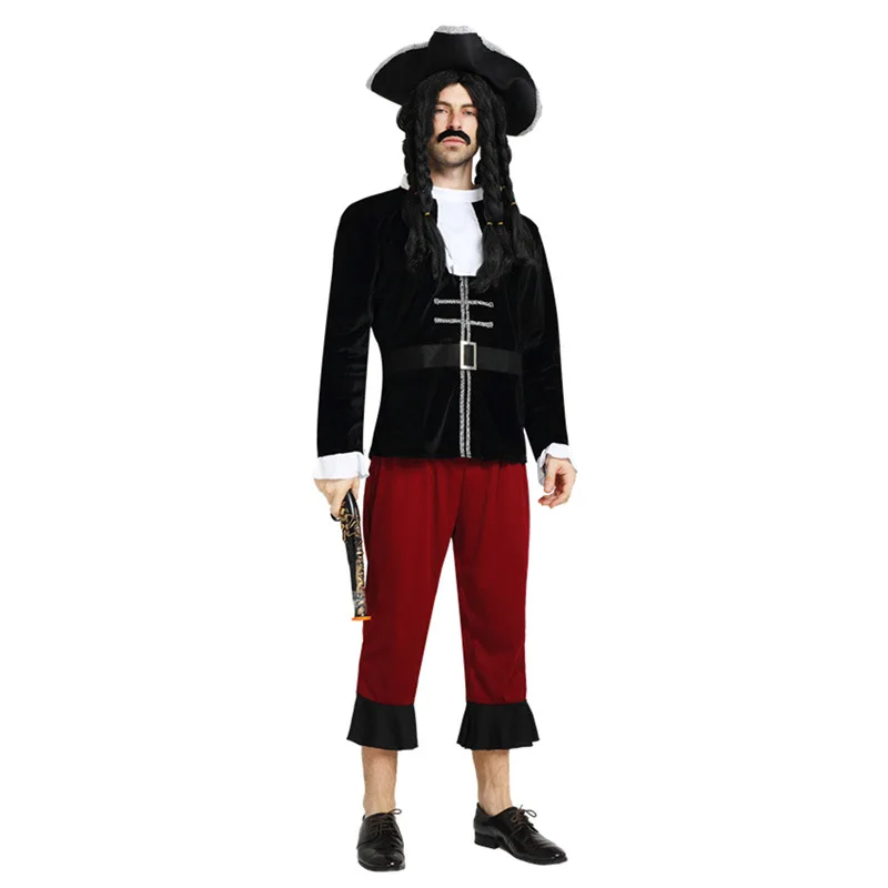 Черный, красный пиратский костюм для костюмированных игр взрослых Для мужчин карнавал вечерние Пурим Хэллоуин Рождество взрослых сцена