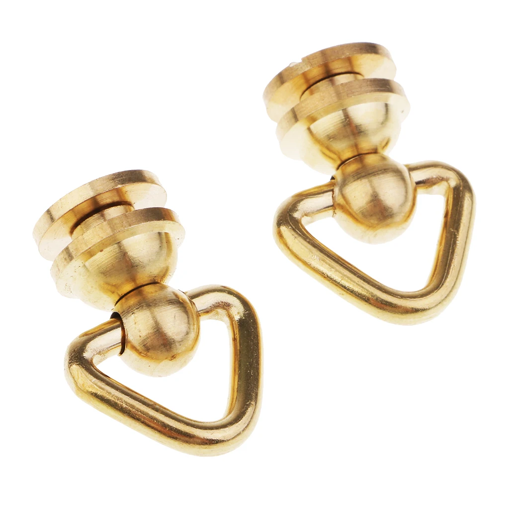 2 Pieces Triangle Rotating Ring Solid Brass Screw Rivet for DIY Leather Craft Bag Luggage