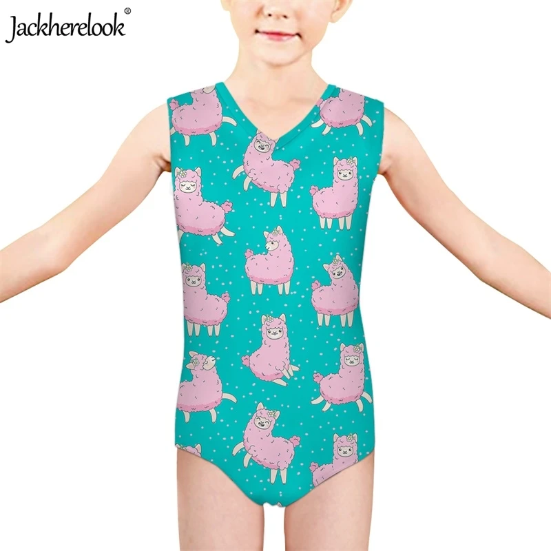 

Jackherelook Baby Girls Kids Swimsuit Tropical Alpaca Pattern Bathing Wear Students V-neck Cotton Suitable One Piece Swimwear