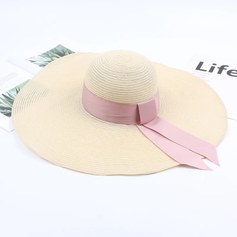 Очаровательная Летняя женская соломенная шляпа большой широкий пляжный навес шляпа складная солнцезащитная Кепка Защита от солнца УФ-излучения защита женские шапки# D8