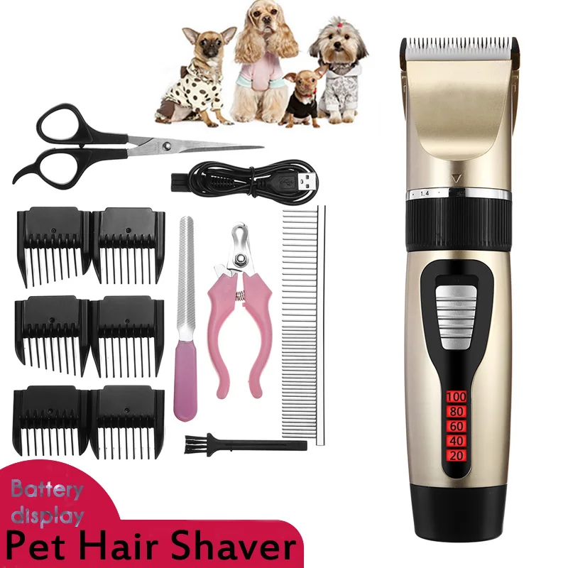 

13pcs Professional LED Display Pet Dog Hair Trimmer Animal Grooming Clipper Cat Cutter Machine Shaver Electric Scissor 110-240V