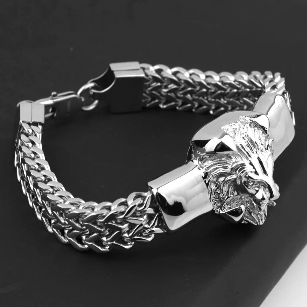 Панк ювелирные изделия Фигаро Цепь мужской браслет нержавеющая сталь серебро/золото голова льва браслет Высокое качество мужские манжеты браслет 8,66 дюймов