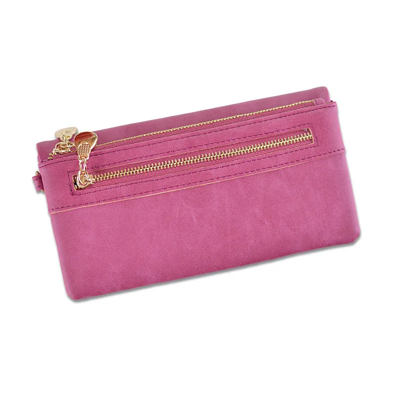 High Capacity Fashion Women Wallets Long Dull Polish PU Leather Wallet Female Double Zipper Clutch Coin Purse Ladies Wristlet - Цвет: Rose