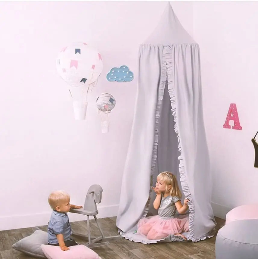 

Sweet Lace Tent Hanging Kid Round Dome Bed Canopy Bedcover Princess Girl Boy Home Bed Crib Layer Yarn Playing Game Baby 1543