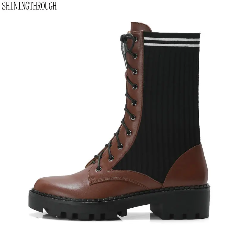 

New Autumn Oxford Casual Women Shoes Lady High Heels Rain Boots Western Formal Shoes Woman Ankle Lace Up Platform Boot