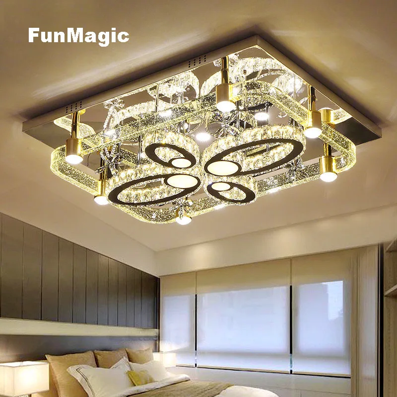 Modern Rectangle Luxury Living Room Led Crystal Ceiling Lights