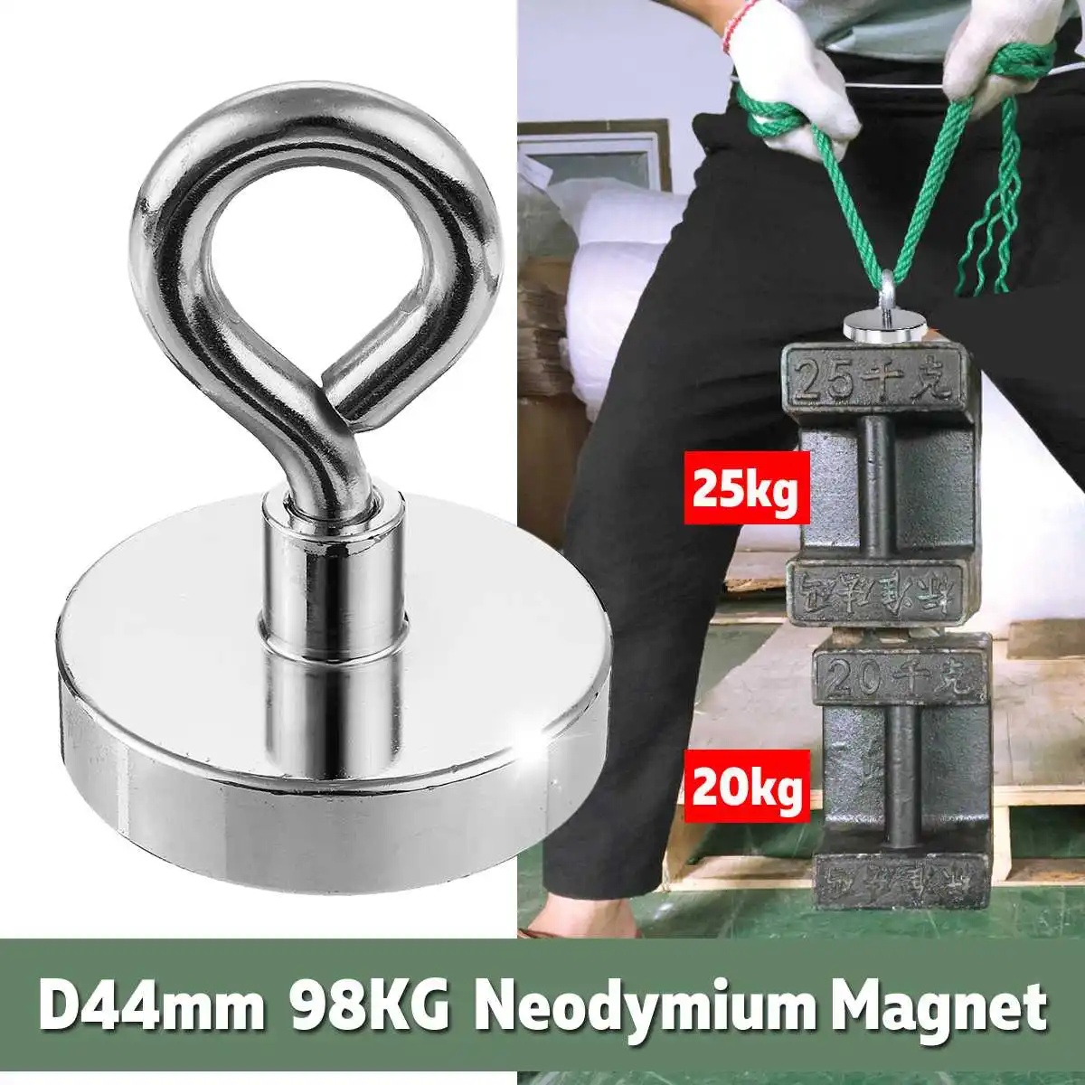 

98KG D44mm Neodymium Magnet Metal Sea Treasure Search Fish Hunting Recovery Magnets Circular Ring Holder Strong Powerful