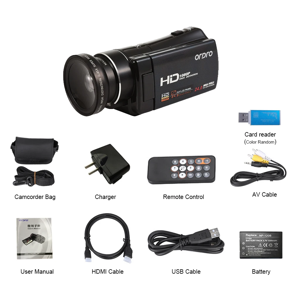 Ordro цифрового видео Камера hdv-v7 1080 P 30fps FHD видеокамера с Широкий формат объектив и микро объектив Комплект Дистанционное управление HDMI Выход