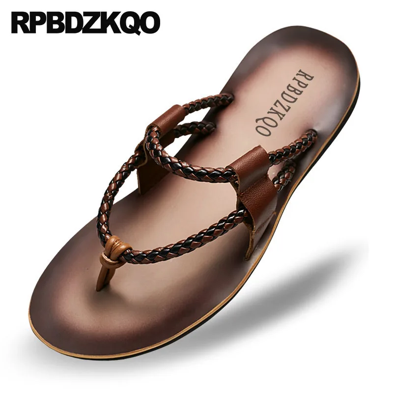 

flip flop nice slippers designer shoes slides open toe woven strap waterproof leather mens sandals 2019 summer outdoor brown