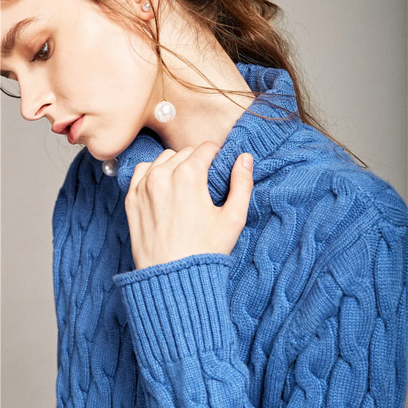 

JECH 2017 Women Pullover Female Casual Sweater Plaid Turtleneck Autumn and Winter Fashion Style Knitted Long Sleeve Sweater