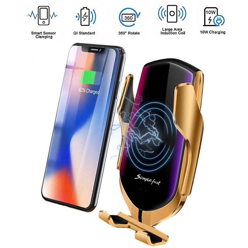 Comprar Sensor infrarrojo automático rápido Qi carga inalámbrica rotación de 360 grados soporte para teléfono de coche soporte de ventilación de aire para IPhone Samsung