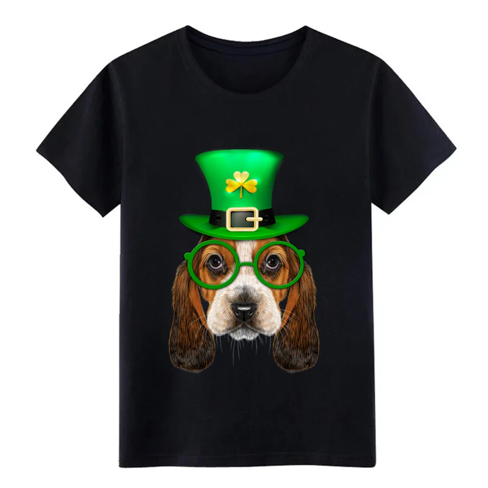 Leprechaun basset hound dog st patricks day Футболка Мужская Дизайнерская хлопковая одежда с
