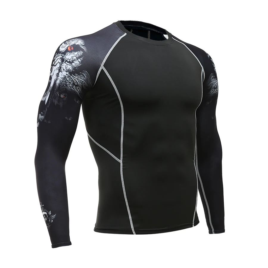 Add muscle мужские компрессионные облегающие футболки с длинным рукавом с принтом на обеих сторонах ММА Рашгард Фитнес Базовый слой веса носить