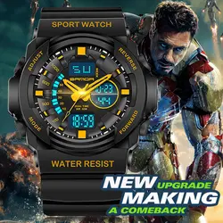 Сандалии модные часы Для мужчин G Стиль Водонепроницаемый светодиодный цифровой спортивные военный шок Для мужчин Аналоговые кварцевые
