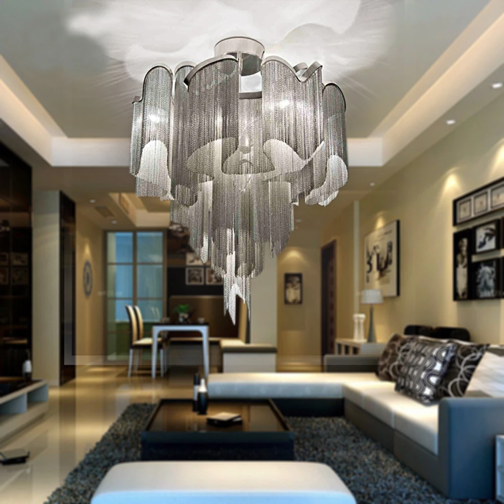 Роскошный дизайн, современный светодиодный светильник с алюминиевой цепью, лампа AC110V 220 v, серебристо-Золотая люстра, домашнее освещение и освещение
