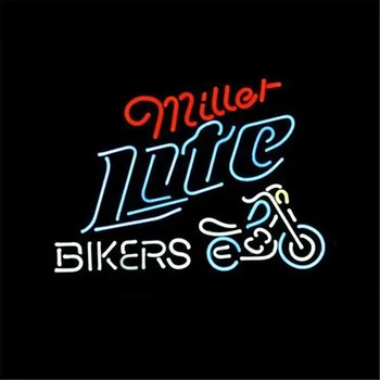 

NEON SIGN For MILLER LITE BIKE BIKERS BICYCLE LOGO Signboard REAL GLASS BEER BAR PUB display christmas Light Signs 17*14"