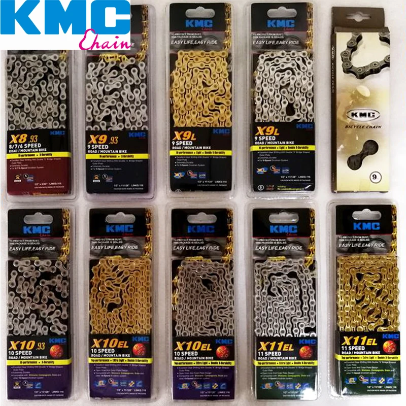 

KMC Chain X8 X9 X10 X11 Gold Silver Bicycle Chain MTB Road Bike for shimano sarm Chain 8 9 10 11 speed 116L bicycle chain