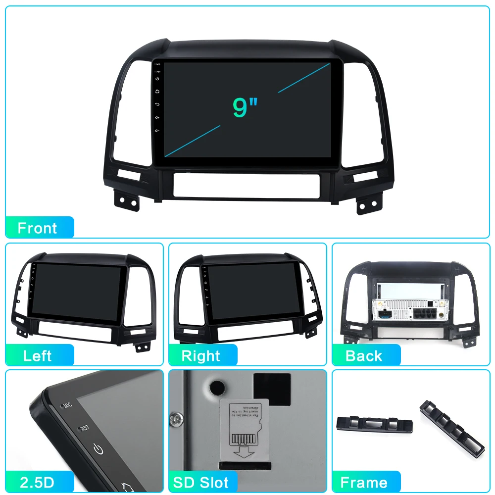 Android 9,0 Автомобильный мультимедийный для hyundai Santa Fe gps навигации 2006 2007 2008 2009 2010 2011 " ips Экран G+ 4G 32g