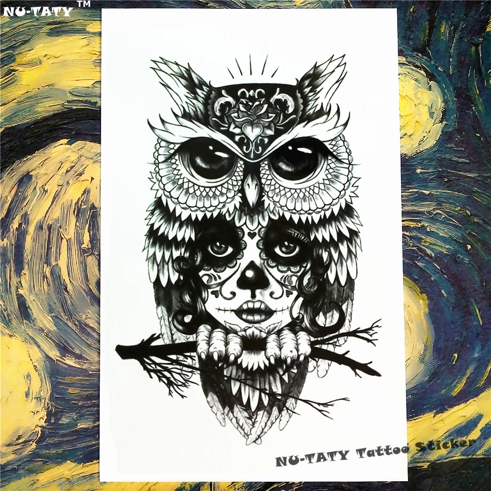 نو-TATY البومة الحكيمة اثنين المؤقتة الوشم الجسم الفن فلاش الوشم ملصقات 12*20 سنتيمتر للماء وهمية الوشم سيارة التصميم جدار ملصقا