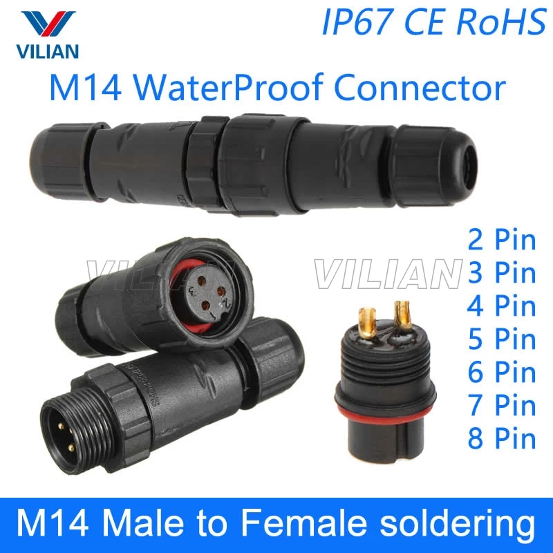 Водонепроницаемый Электрический проводной разъем M14 штекер типа папа IP67 светодиодный наружный дисплей