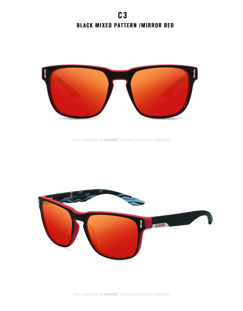 Солнцезащитные очки KDEAM с металлическими шарнирами, зеркальные, поляризационные, мужские, квадратные, спортивные, солнцезащитные очки, Матовая Мягкая оправа, для женщин, УФ-Защита, Чехол KD1302