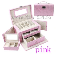 Милые розовые практичные 3 слоя часы коробка серьги ожерелья Подвески Кожа Шкатулка Подарочная коробка