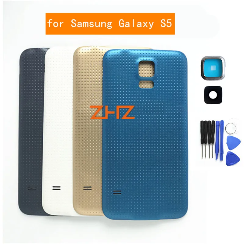 

for Samsung Galaxy S5 G900F i9600 Battery Back Cover Rear Door Housing Cover Replacement Repair Spare Parts + Camera Glass Lens