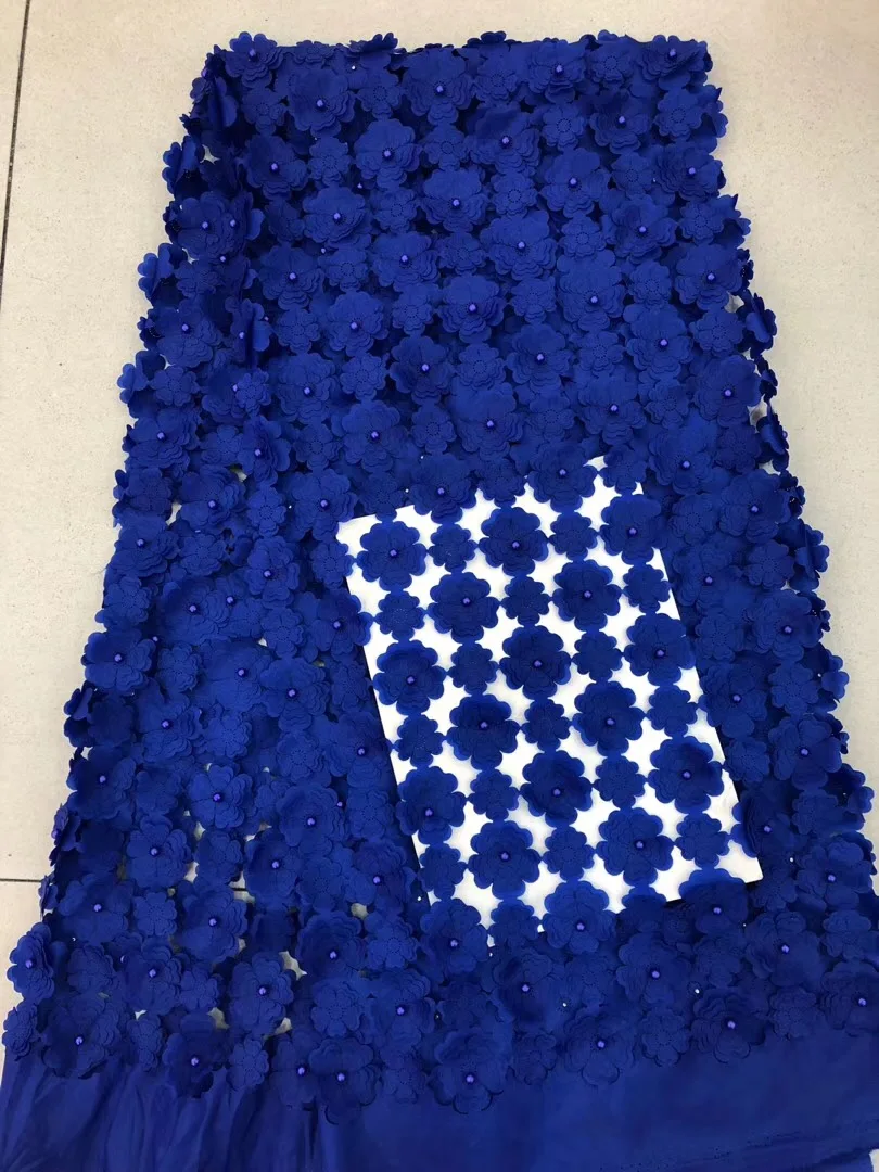

royal blue 3D Latest French Lace Fabric High Quality Tulle Lace African Nigerian Net Lace Fabric Embroidery For African Women