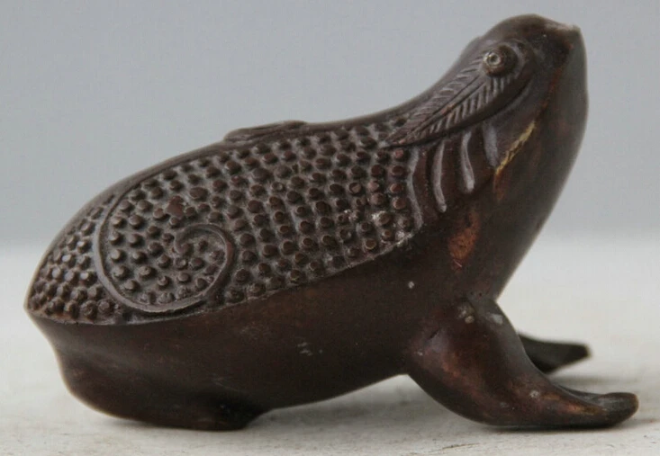 4.5 CM Bronze China Fengshui Animal happiness Common Pond Frog Sculpture Statue