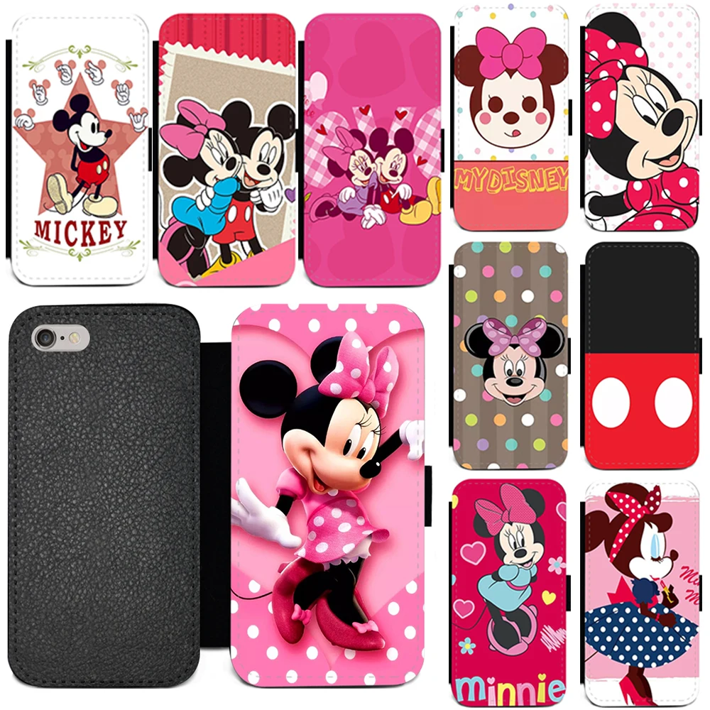 

Cartoon Minnie Mouse Fashion Pattern Protective PU Leather Flip Wallet Cell Phone Case Cover For iPhone 5 6 7 8 Plus X XR XS MAX
