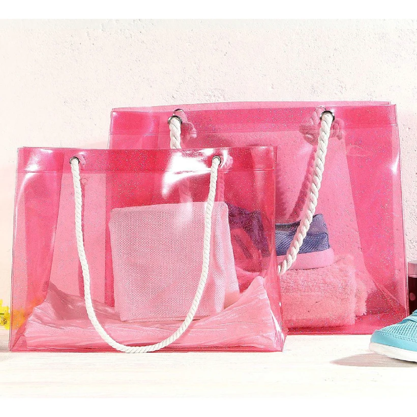 Us 12 34 49 Off Portable Beach Bag Large Capacity Waterproof Transparent Crystal Pvc Summer Jelly Candy Handbags Pink Vs Black Women Bags In