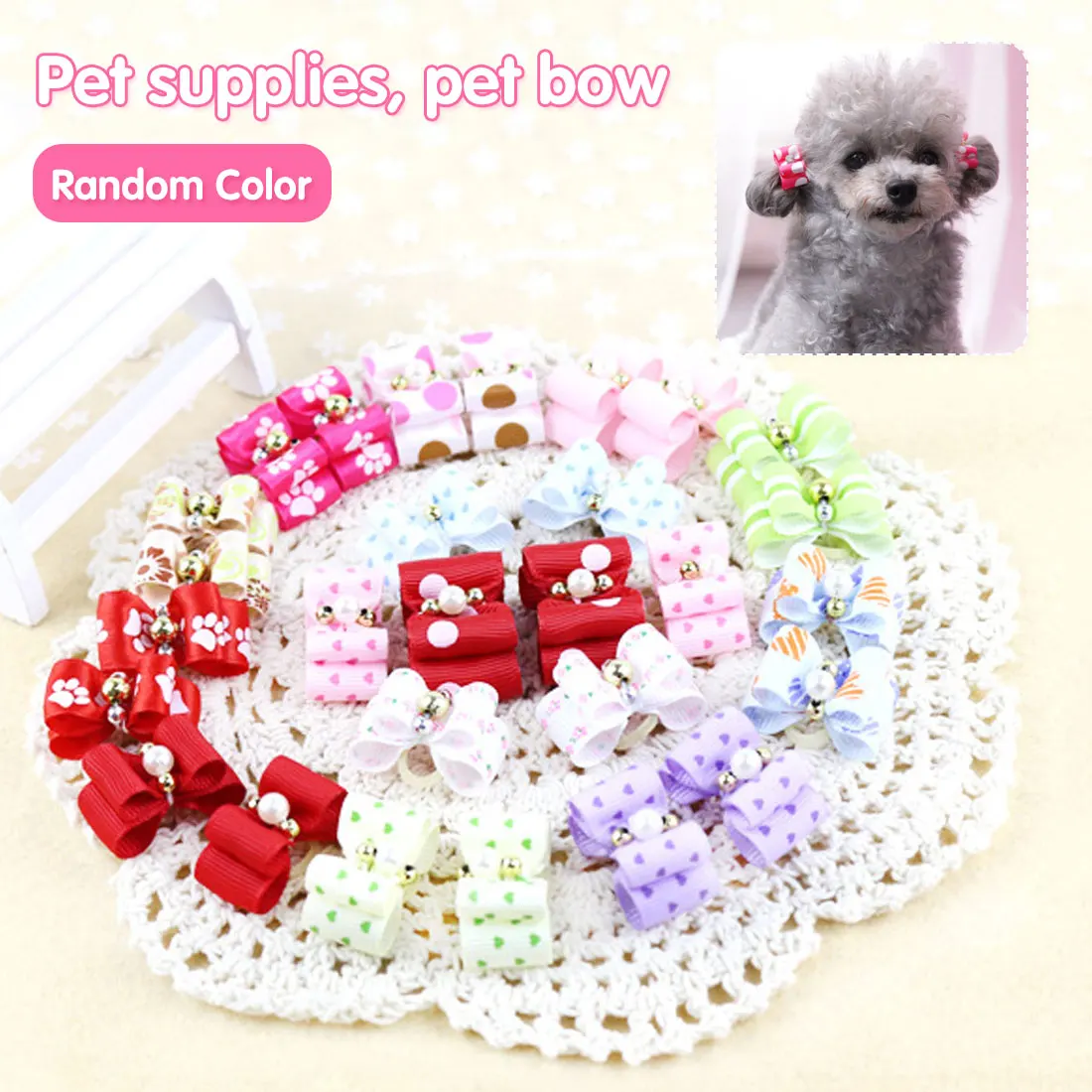 

10PCS Cute Pet Dog Bow Lovely Colorful Bowknot Dog Ties For Puppy Dogs Accessories With Rubber Bands Cute Pet Headwear Grooming