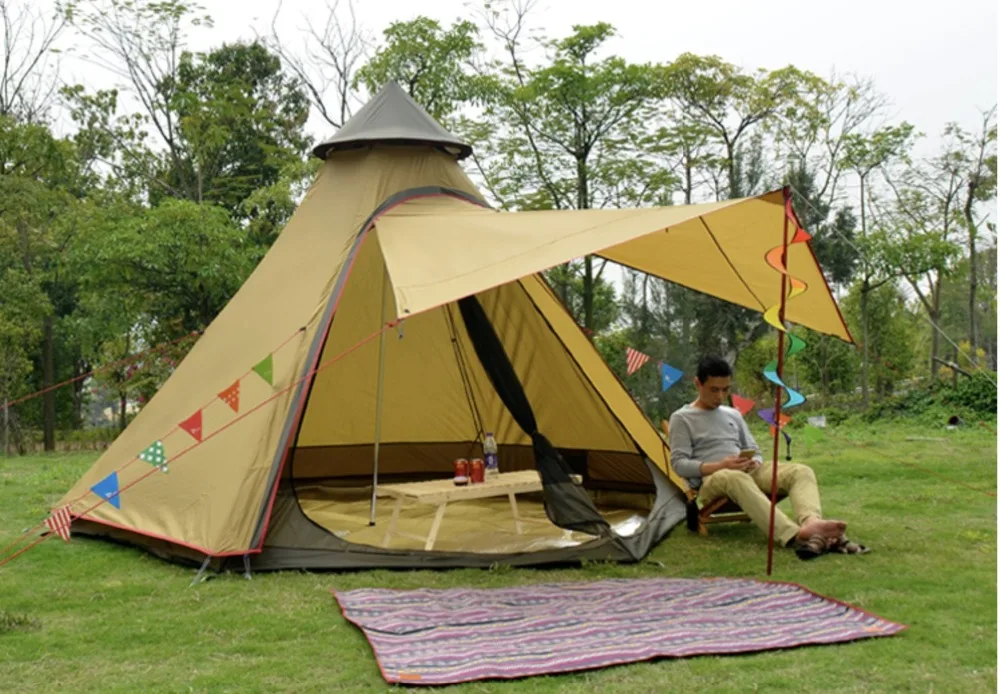 Индийский стиль Пирамида Tipi палатка UNI 10ft двойная дверь водонепроницаемый сетка вигвам Кемпинг роскошный монгольская юрта семья палатка легкий