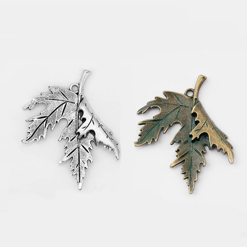 

5PCS Antique Silver/Bronze Patina Leaf Leaves Charms Pendants for DIY Necklace Jewelry Making Findings 54x44mm