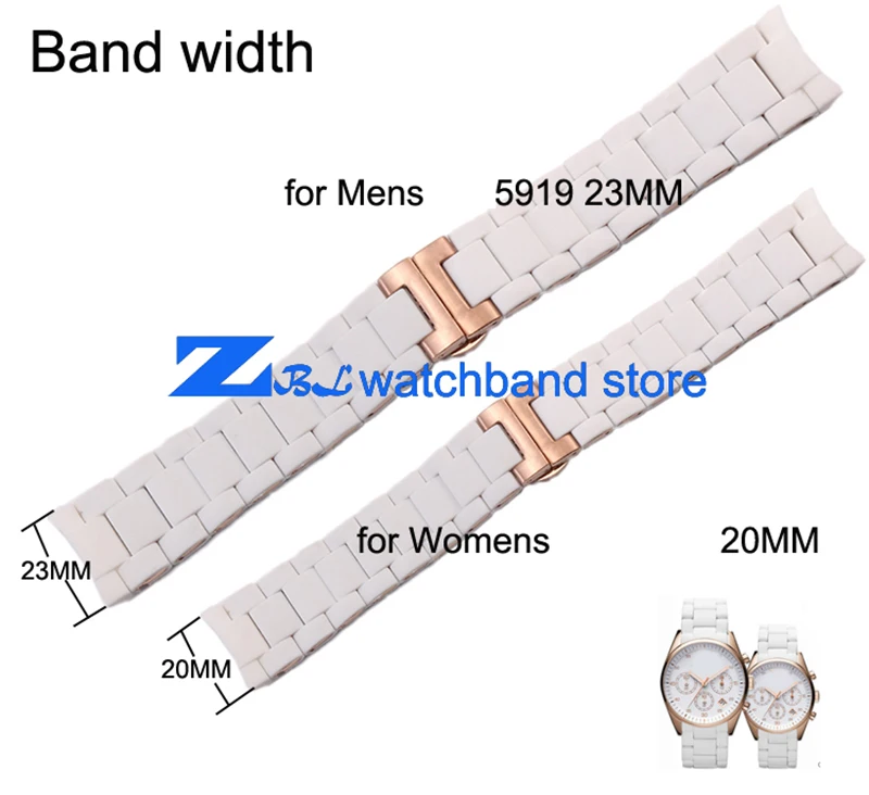 Резиновый ремешок для часов из розового золота в белом силикагеле для AR5919 мужской 23 мм AR5920 Женский 20 мм ремешок для часов наручные часы